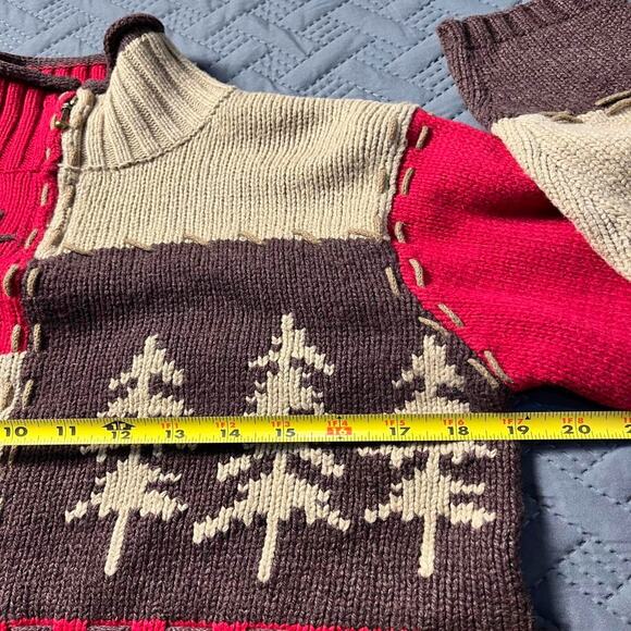 VTG 90's Grandma Chic 1/4 Zip Sweater Cottage Trees Wool Ramie Red Brown Small - Picture 4 of 6